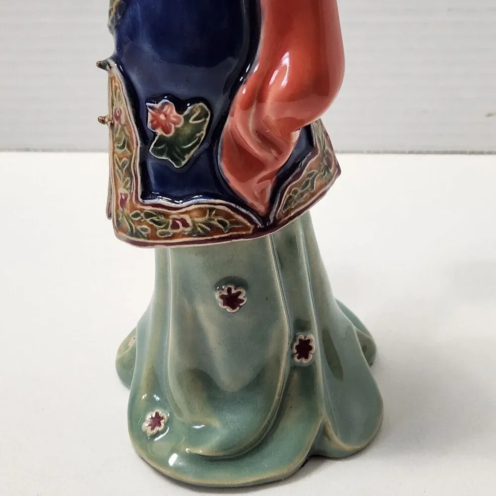 Shiwan Chinese Porcelain Standing Court Lady Figurine Reading Book Scroll EUC